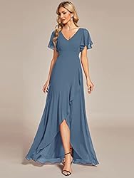 Ever-Pretty Women's Double V Neck A Line Ruffle Hem