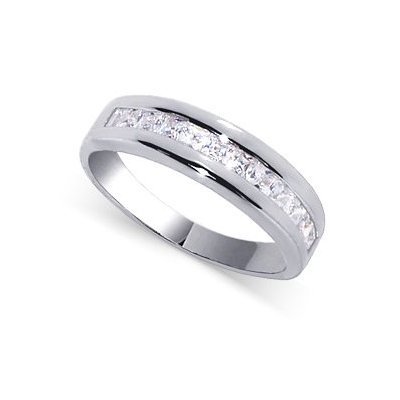 Gem Avenue Rhodium Plated 925 Sterling Silver Clear Cubic Zirconia Wide 4mm Band