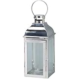 JHY design Silver Decorative Lanterns 15" High Stainless Steel Candle Lanterns with Tempered Glass for Indoor Outdoor, Events, Parities and Weddings Vintage Style Hanging Lamps