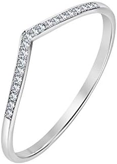 tusakha 925 Sterling Silver 0.30ctw Gemstone 14K White Gold Plated Curved Stackable Half Eternity Wedding Band Ring for Womens