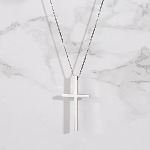 Pinsparkle Necklace for Women, Silver Stainless Steel Cross Pendant Necklace 1.7\
