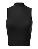 makeitmint Women's Ribbed Knit Sleeveless Solid Mock Neck Crop Tank Top