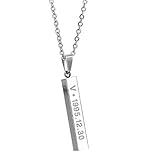 Thelivingstar BTS Members Name Date Cuboid Bar Pendant Necklace Fashion Jewelry Silver Titanium Chain Necklaces & Pendants for Fans (V)