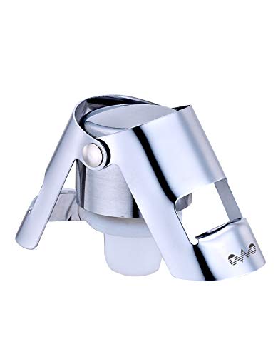 OWO Champagne Stopper, Stainless Steel Bottle Plug Sealer for Sparkling Wine, Superior Leak-Proof Bubble Retaining Saver, No Sharp Edge, No Spill, Fizz Saver, Passed Press Test (Silver)