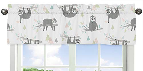 image for Sweet Jojo Designs Pink and Grey Jungle Sloth Leaf Window Treatment Va