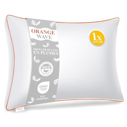 Orange Wave Feather Pillow 50 x 70 cm - Luxury Down and Feather Cushion, Hotel Quality and Comfort Soft Pillow, RDS Certified and Oeko-TEX Certified for Optimal Support