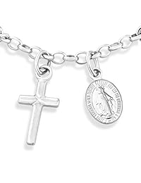 MiaBella - Pulsera de plata de ley 925 con rosario de bolo ajustable para mujer, color blanco o amarillo