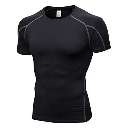 SSYUNO Compression Shirts Dry Fit Leggings Fitness Sports Running Yoga Athletic T-Shirt Workout Tops Dark Gray