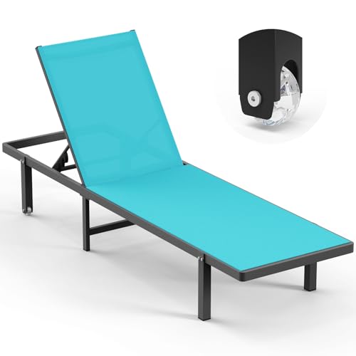 Oasbira Lounge Chair Outdoor with Wheels, Aluminum Pool Lounge Chairs with 5 Adjustable Backrest, Outdoor Chaise Lounge for Poolside, Deck, Beach (Lakeblue) at Amazon