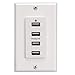Magnadyne Wall Mount USB-A Charging Ports for RV & Vehicle Use, Includes Wall Plate (White)