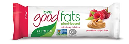 Love Food Fats – Plant Based Bars – Peanut Butter & Jelly – Vegan, Keto Friendly, Low Carb, Low Sugar, Gluten-Free, Non GMO – 1.38 Ounce (12 Pack)