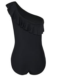 Hilor Trajes de baño de una sola pieza para dama con un hombro y volantes asimétricos, monokinis