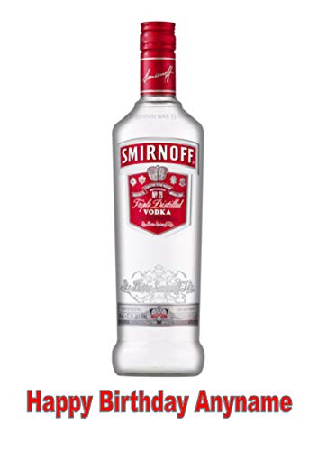 Baking Bling Bottle Smirnoff Vodka A4 Personalised Name Age Birthday Easy Peel PRE-Cut Edible Icing Cake Topper