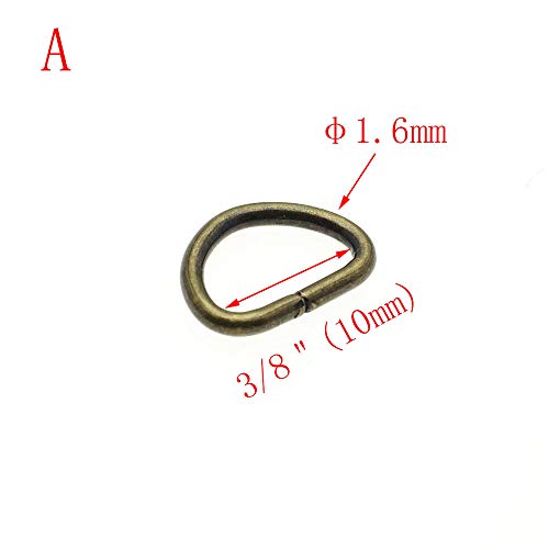 Metal D Ring 3/8 inch Non Welded Nickel Plated Pack of 100 (Antique Brass, Webbing Size 10mm)