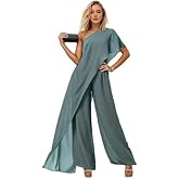 GlmrCkic Casual Jumpsuits Formal Dress One Shoulder Floor Length Formal Evening Dresses with Draping