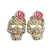 Cz Crusted Skull Pink Flower Flowers Rose Stud Earrings Gift Boxed