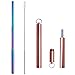 Reusable Metal Straws Rainbow With Case Keychain Collapsible Telescopic Straw Adjustable Stainless Steel Portable Foldable Drinking Straws for Juice Mug Tumblers With Cleaning Brush Colorful Rose Gold