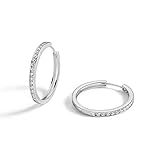 Carleen 925 Sterling Silver Channel Setting Round Cut 16-Stone Cubic Zirconia CZ Simulated Diamond Lightweight Medium Hinged Huggie Hoop Earrings for Women Girls Diameter 30mm