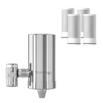 Waterdrop Water Filter for Sink Faucet, 360 Rotating Stainless Steel Water Filter, NSF Certified Water Purifier for Kitchen Sink, 12 Mouths Long Lasting Tap Water Filter, Reduce Chlorine, 4 Filters