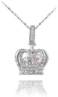 AROUND 101 Gold Plated Austrian Crystal Luxury Crown AAA Zircon Pendant Necklace for Women (White)