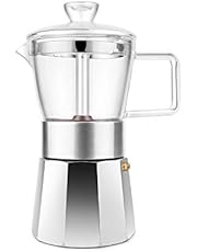GEESTA Moka Pot Premium Crystal Glass-Top Stovetop Espresso Moka Pot - 6 cup - Coffee Maker, 240ml/8.5oz/6 cup (espresso cup=40ml) for 2021 Gifts Ideas
