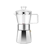 GEESTA Premium Crystal Glass-Top Stovetop Espresso Moka Pot - 6 cup - Coffee Maker with Durable Food-Grade Aluminum Bottom and Retro Shape