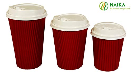 image for Naika Eco-friendly | Red Ripple Coffee Cups with Lids | Disposable Ins