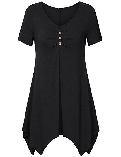 Tunic Shirts For Women To Wear With Leggings,Jazzco Short Sleeve V Neck Summer Top(Black,Large)