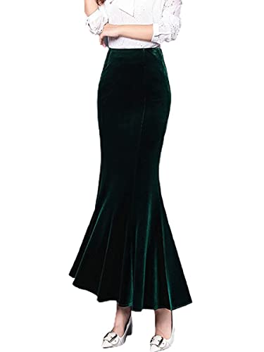 ebossy Falda Maxi de Sirena de Cola de pez de Terciopelo de Cintura Alta para Mujer, Verde, XX-Large