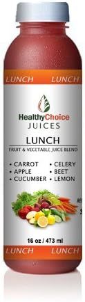 Healthy Choice Juices - Lunch - is a Perfect Blend Of Carrot, Apple, Cucumber, Celery, Beet and Lemon Juices in one bottle - 6 Bottles