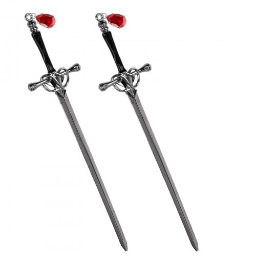 2 Pcs Sword Hair Pins, Hair Stick Metal, Headdress Chinese Style Hair Accessories for Girls, Elegant Women Hair Chopsticks Vintage Simple for Bun Chignon Decorative Hair Holder (Black + pendant)