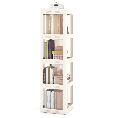 Giantex Foldable Rotating Bookshelf, 4-Tier Spinning Bookcase w/Swivel Base, 36…