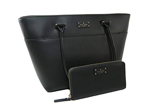 New Kate Spade Logo Laptop Tote Bag & Wallet Set 2 Piece Genuine Black Leather