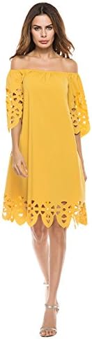 Off Shoulder Dresses for Women Half Sleeve Casual Dress (Large, 01&amp;yellow)