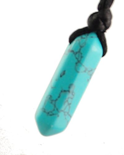 Hexagon World - 30mm Double Point Turquoise Blue - 20-22 Inch Adjustable Black Cord – Crystal Gemstone Collectibles Carved Necklace Handmade Charm