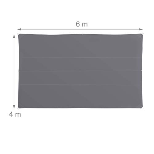 Relaxdays Sonnensegel rechteckig, wasserabweisend, UV-beständig, mit Spannseilen, Terrasse, Balkon, B x T: 4 x 6 m, grau – Bild 5