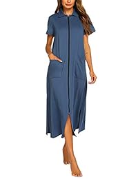 Ekouaer - Camisón de manga corta con cremallera y bolsillo para mujer
