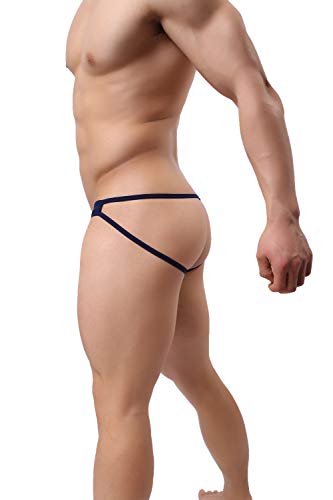 BRAVE PERSON Men\'s Jockstraps Underwear Male G-Strings Thongs Athletic Supporter Briefs (Navy, Large)