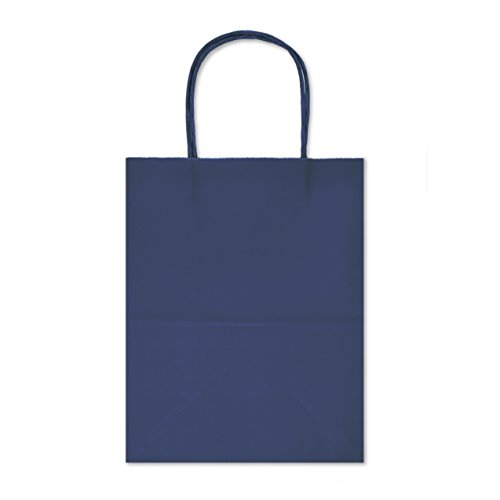 12 Count Eco Friendly, Natural (Biodegradable), Vivid Colored Paper Gift Goody Kraft Bag with Colored Sturdy Handle (Navy, Medium)