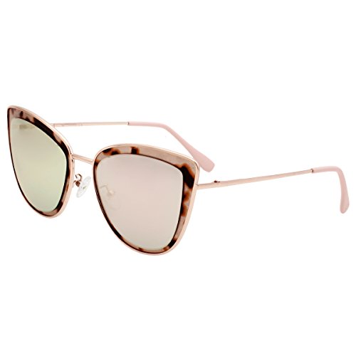 VIVIENFANG Mirror Lens Oversized Women Cateye Sunglasses Leopard Print Metal Frame Shades G87566A Pink - Thumbnail 4