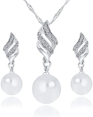 Deals,Noopvan Necklace+Earrings Jewelry Set Womens Luxury Spiral Shaped Pearl Stud Earrings&Necklace Jewelry