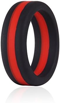 Simpleonly Silicone Wedding Bands with Blue Red Black Gunmetal Thin Line for Men