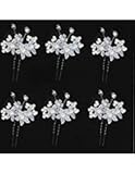 Set of 6pcs Faux Pearl Flower Bride Bridesmaid Bridal Hair Comb Pins Clips Headpiece U Shape with Rhinestone for Wedding, Prom, Dance Party or Special Event Gift