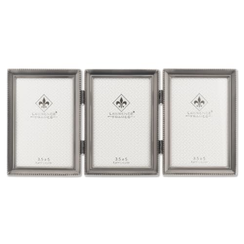 Lawrence Frames 11535T Antique Pewter Hinged Triple 3x5 Picture Frame - Beaded Edge Design