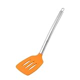 Uxcell Stainless Steel Grip Silicone Kitchenware Cooker Pancake Turner Spatula Orange