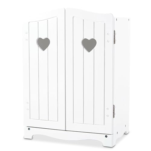 Melissa & Doug Mine to Love Wooden Play Armoire Closet for Dolls, Stuffed Animals - White (17.3”H x 12.4”W x 8.5”D Assembled) Wooden Pretend Play Closet, Doll Wardrobe