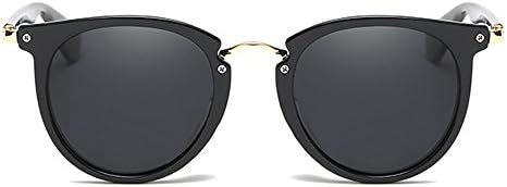 ASLNsong Classic Small Round Retro Mirrored Sunglasses (Bright black frame/Grey lens, 58)