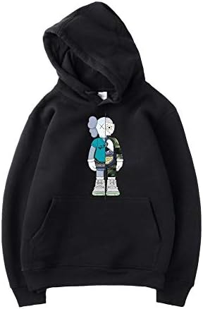 Spring And Fall Hooded Sweatshirt Fashion KAWS Printing Hip-hop Leisure Loose Long Sleeve Hoodie Unisex Black-M