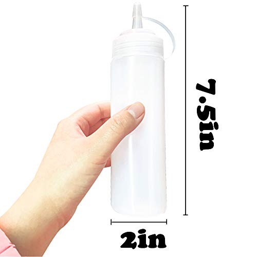 Twdrer 6PCS 8oz Translucent Plastic Squeeze Squirt Condiment Bottles with Twist On Cap Lids and Discrete Measurements for Ketchup,Barbecue Sauce,Syrup,Crafts,Art