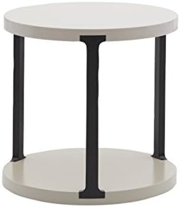 Argo Furniture Modern Beige Round Side Table, White coffee table, tea table and wine trolley, 19.7 x 19.7 x 19.3 inches (Dark Grey Legs)